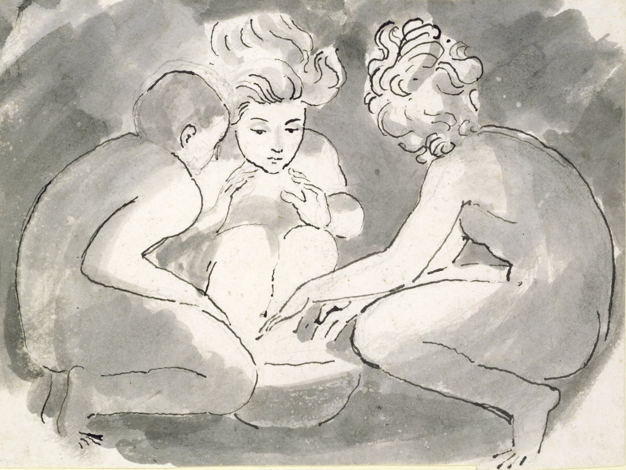 Gyerekek a tűz körül (toll és tus, mosás, papír) alkotó: William Blake