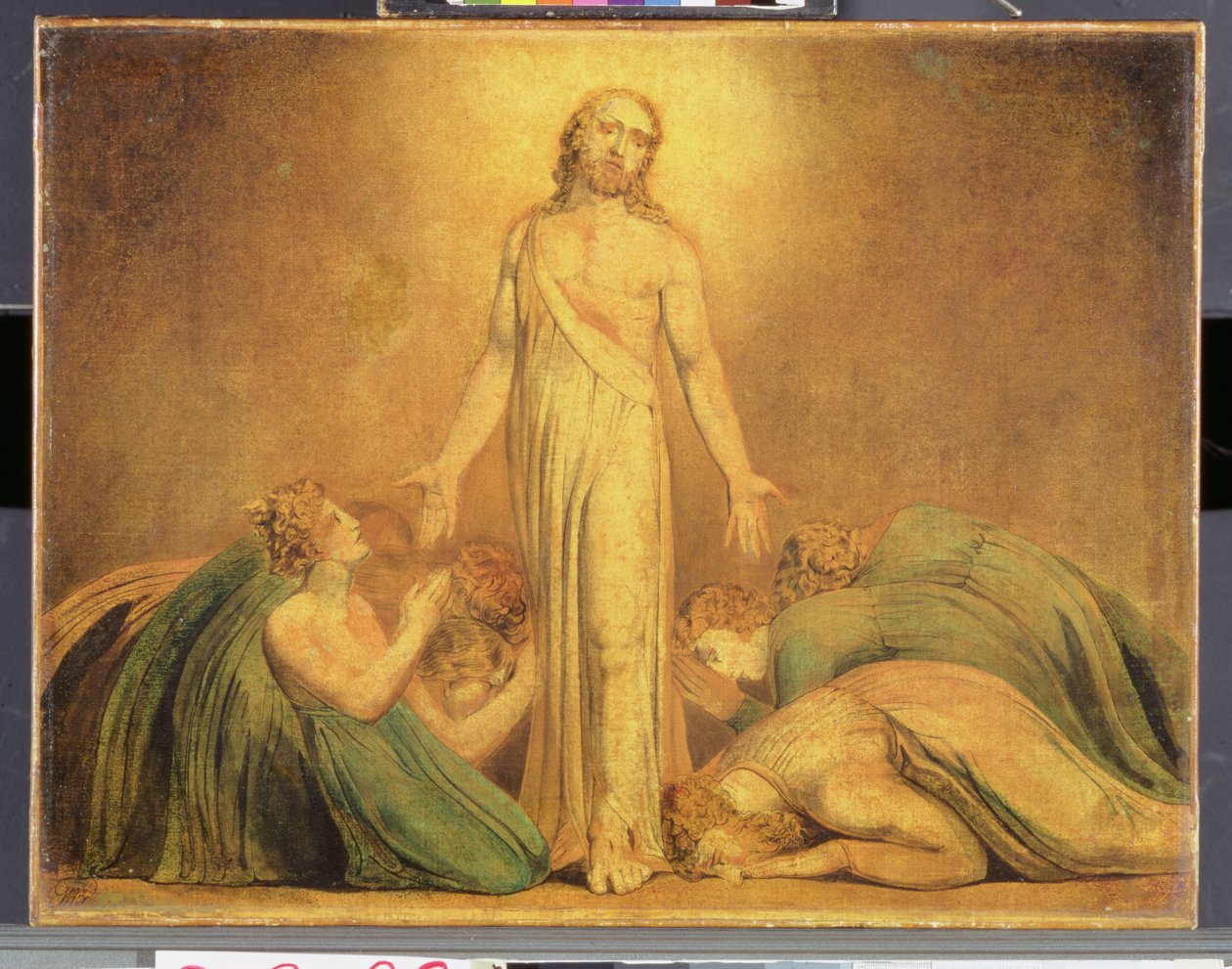 Krisztus megjelenése az apostoloknak a feltámadás után, 1795-1805 (színes nyomat wc-vel, tollal és tintával papíron) alkotó: William Blake