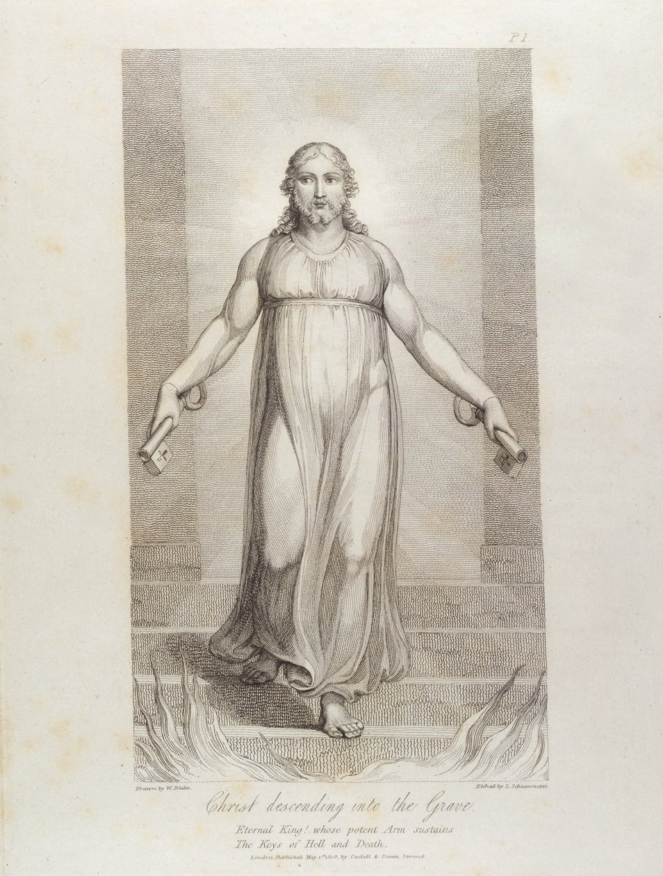 Krisztus alászáll a sírba, 3. oldal, illusztráció William Blake (1757-1827) „The Grave, A Poem” című művéből, Luigi Schiavonetti (1765-1810) metszet, 1808 alkotó: William Blake