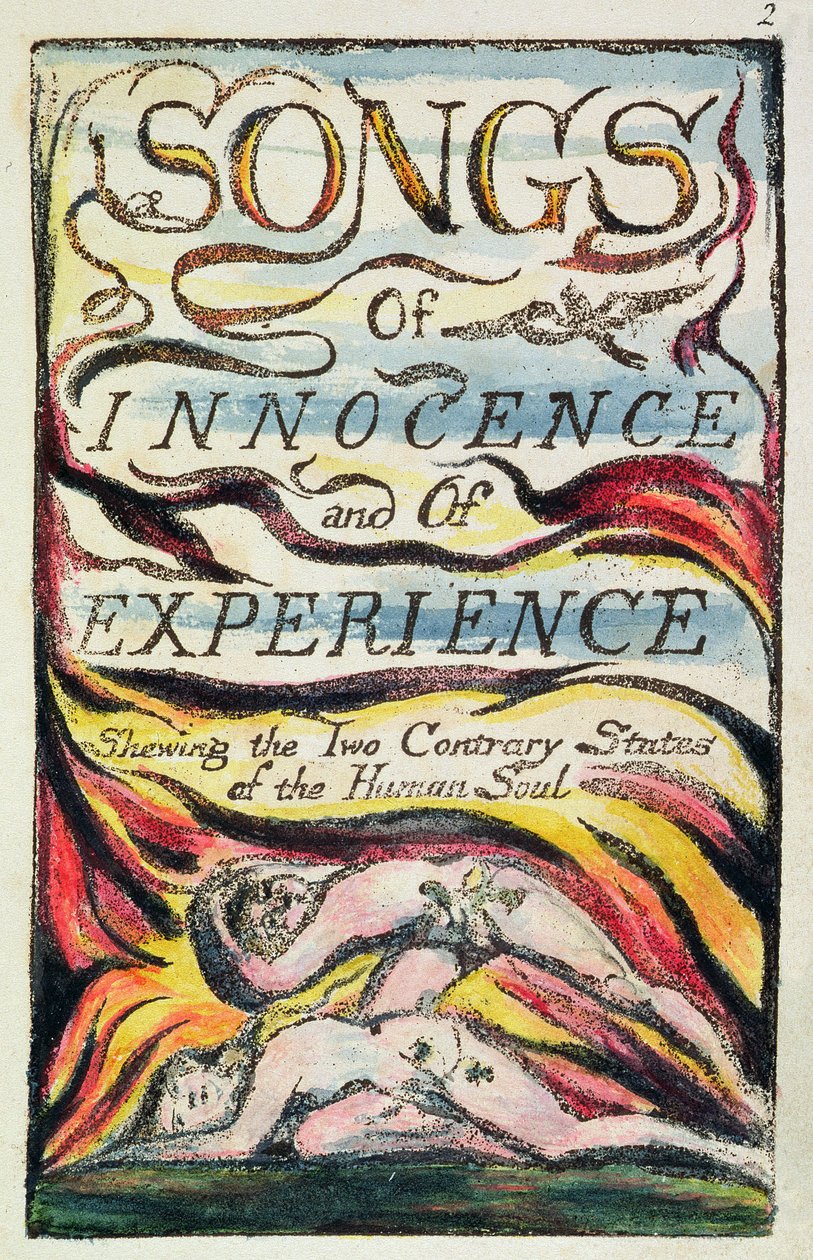 Kombinált címlap a „Songs of Innocence and of Experience”-ből, a Bentley Copy L 2. lemeze, 1789-94 körül (domborműves marattás, toll és WC papíron) alkotó: William Blake