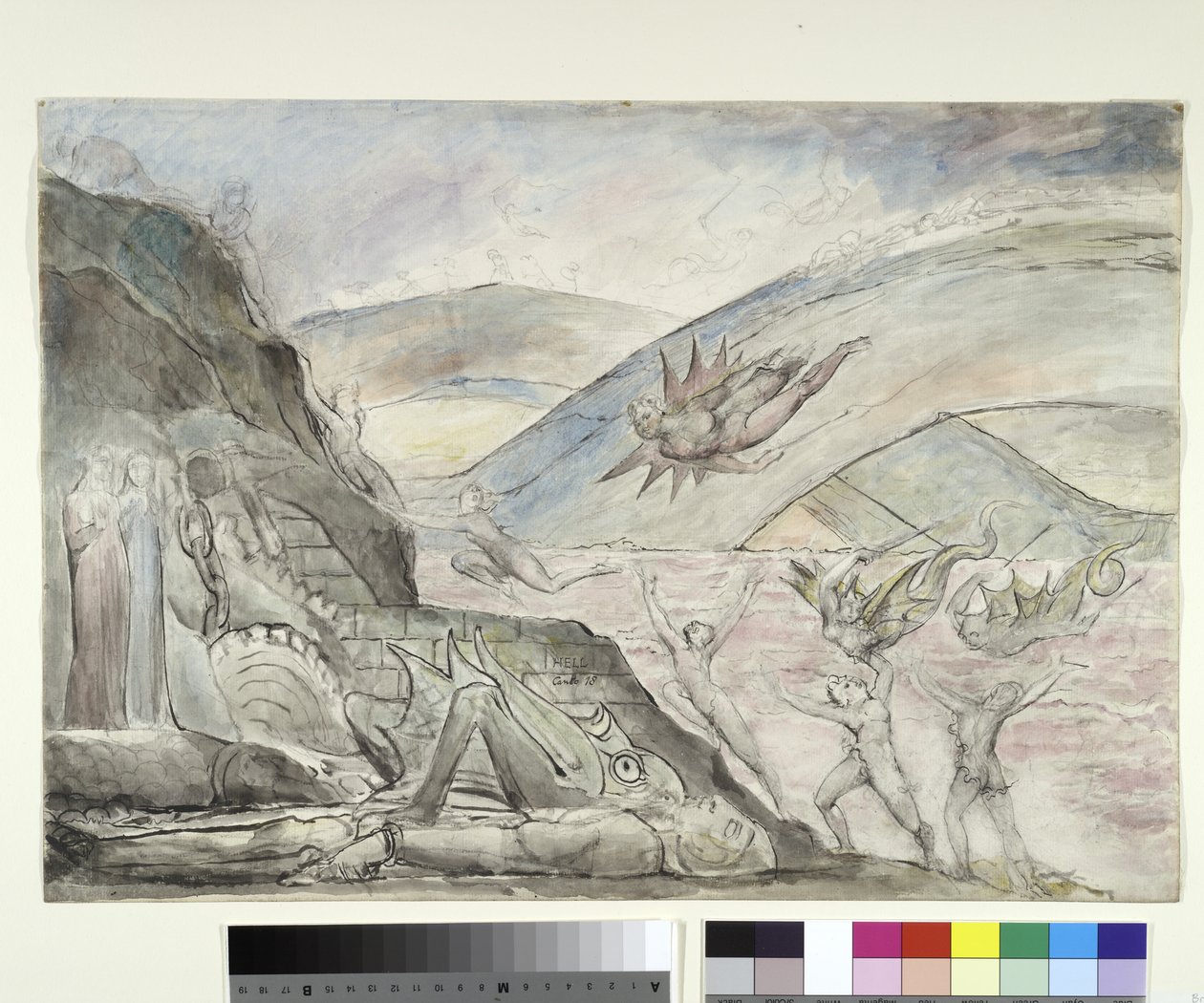 Démonok kínozzák a malebolgei csábítókat, illusztráció Dante Alighieri Isteni színjátékához, 1824-27 (toll és tinta WC-vel ceruzával és krétával papíron) alkotó: William Blake