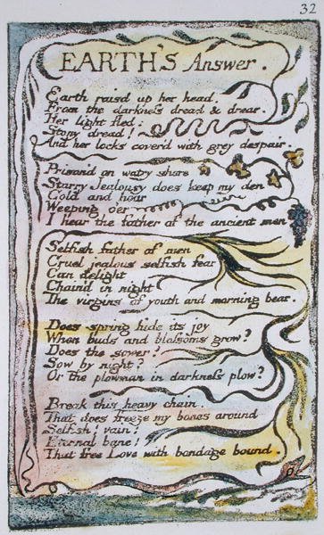 Earths Answer, 32. lemez (Bentley 31) a Songs of Innocence and of Experience-ből (Bentley Copy L) 1789-94 (domborműves metszet tollal és WC-vel) alkotó: William Blake