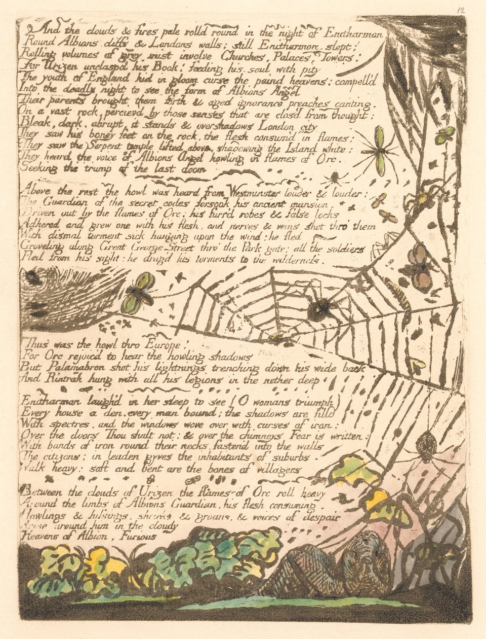 Európa. Egy prófécia, 14. lemez, és a felhők és tüzek. . . . (Bentley 15) alkotó: William Blake