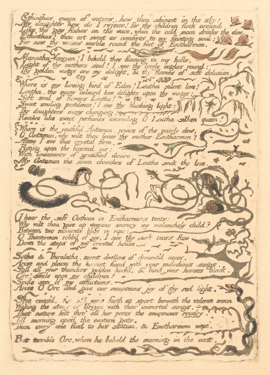 Európa. Egy prófécia, 16. lemez, Ethinthus vizek királynője. . . . (Bentley 17) alkotó: William Blake