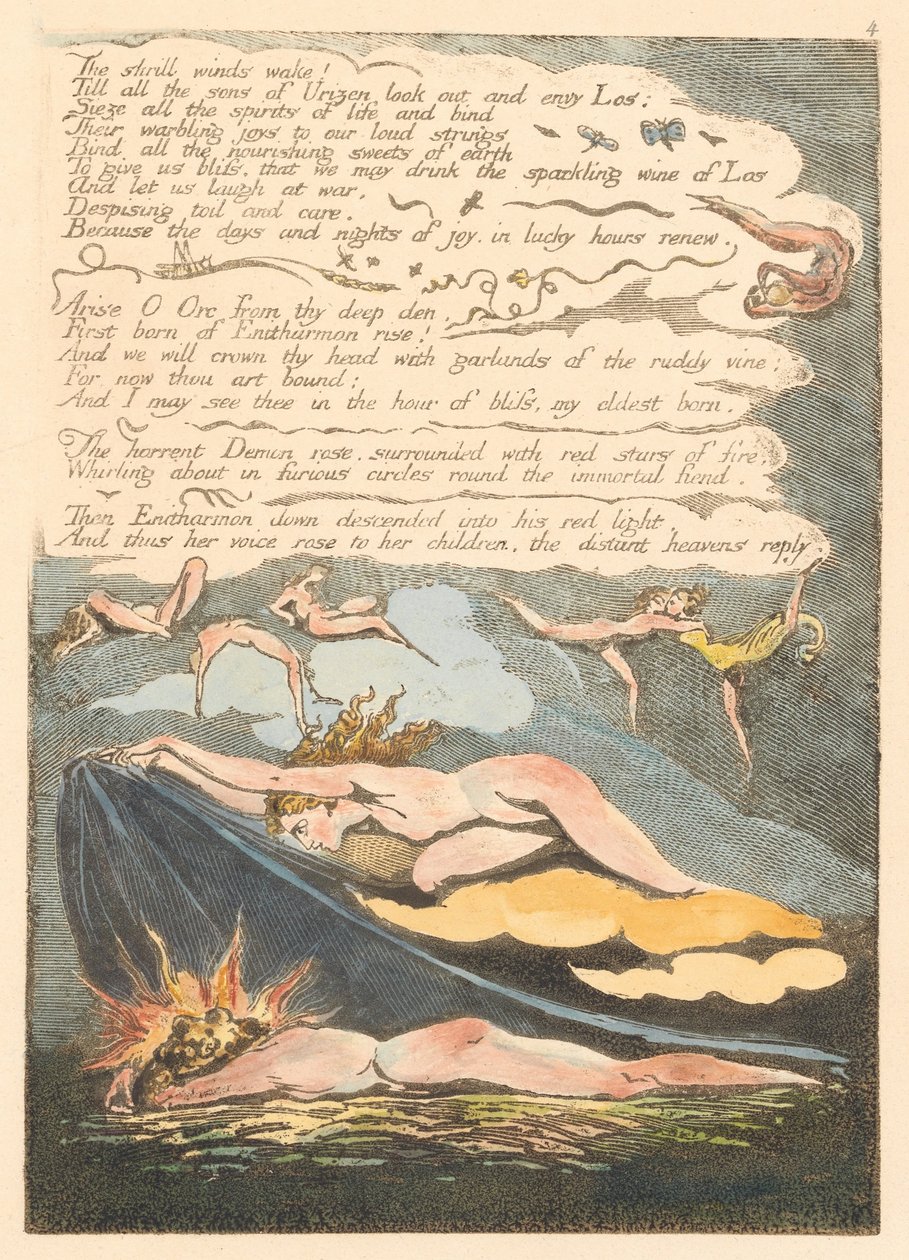 Európa. Egy prófécia, 6. lemez, Ébredő szelek ébrednek. . . . (Bentley 7) alkotó: William Blake
