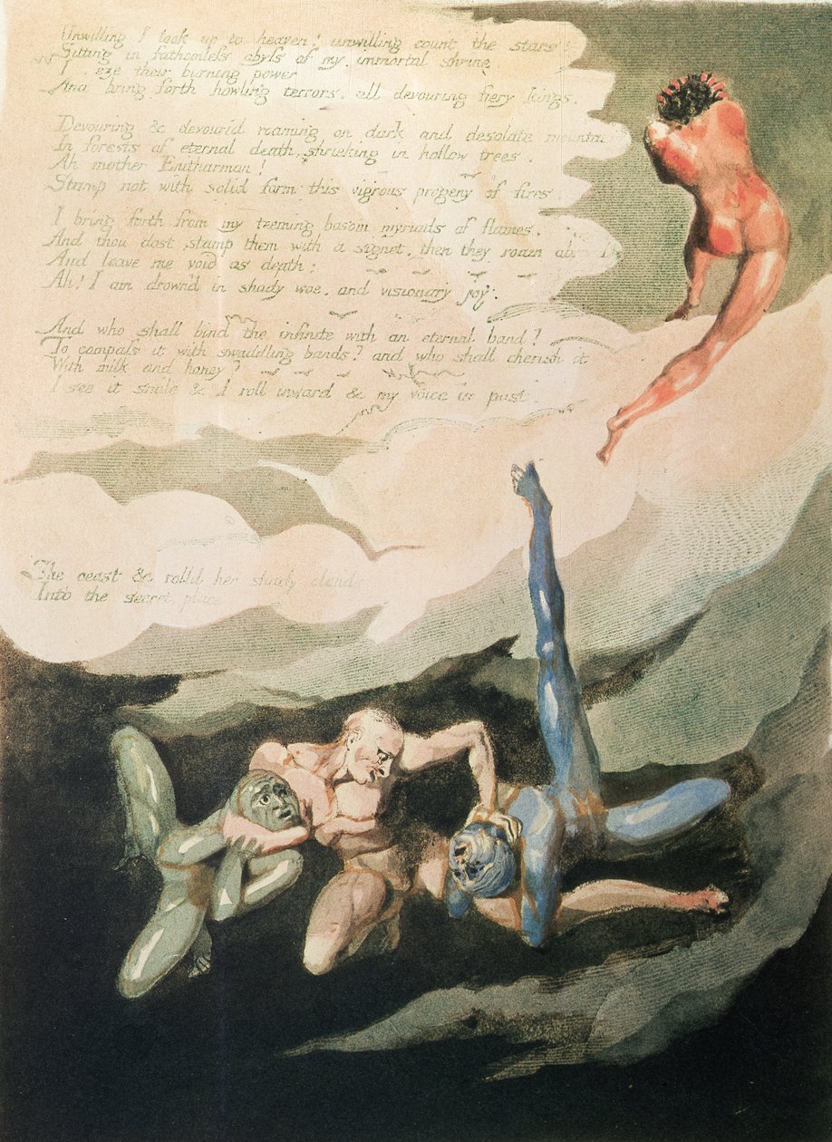 Európa jóslata „Nem akarok felnézni”, 1794 (domborműves metszet fehér vonalas metszettel és wc-vel) alkotó: William Blake