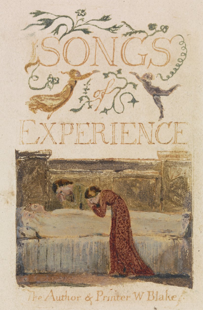 Élmény, Címlap, Élménydalok forma, 1794 (domborműves rézkarc vízfestékkel) alkotó: William Blake
