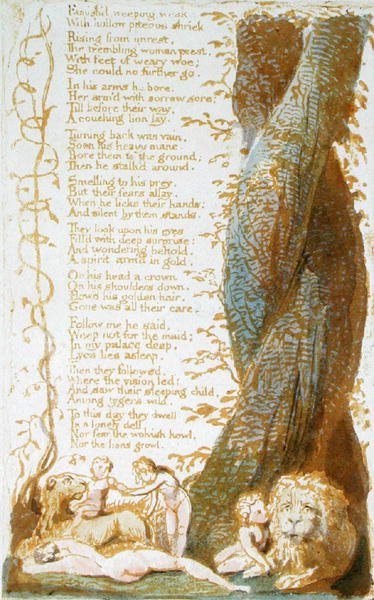 Famishd, Weeping, Weak..., 7. lemez az ártatlanság énekeiből, 1789 (domborműves rézkarc wc-vel papíron) alkotó: William Blake