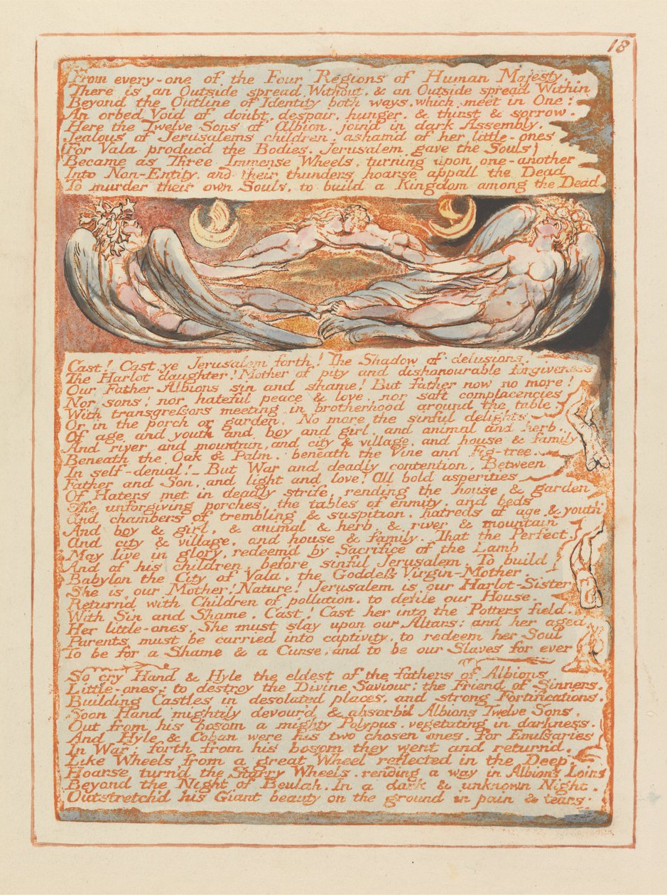 A négy vidék mindegyikéből..., 18-as tábla Jeruzsálemből, 1804-20 (domborműves rézkarc tollal és WC-vel papíron) alkotó: William Blake