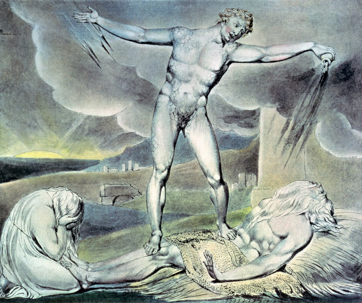 Illusztrációk Jób könyvéről; A sátán fájó gyulladásokkal sújtja Jóbot, 1825 (toll, wc és ceruza) alkotó: William Blake