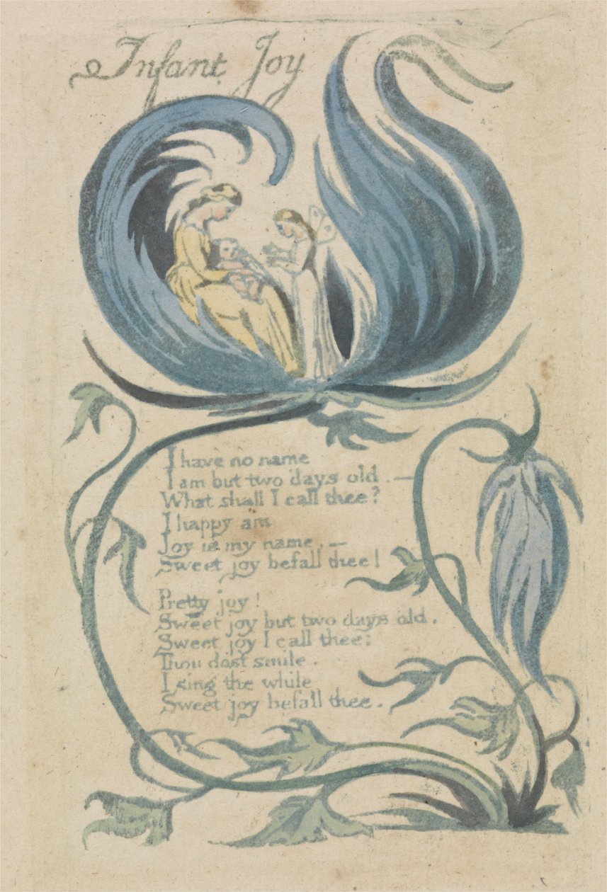 Infant Joy, 27. tábla az ártatlanság dalaiból, 1789 (kézzel színezett domborművésés wc-vel papíron) alkotó: William Blake