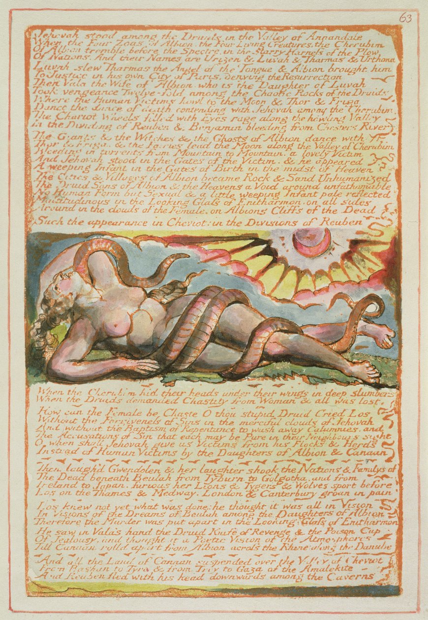 „Jehova a druidák között állt...”, 63. tábla „Jeruzsálemből”, 1804-20 (narancssárga dombormű, tollal, wc-vel és arannyal) alkotó: William Blake