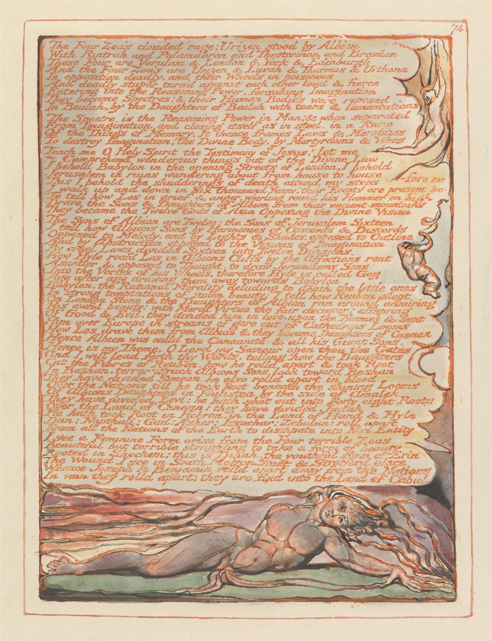 Jeruzsálem, 74. tábla, A négy Zoás elhomályosította a haragot alkotó: William Blake