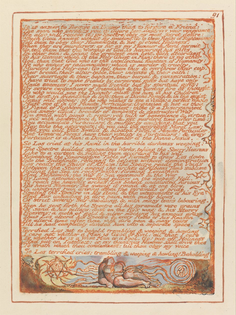Jeruzsálem, 91. tábla, Könnyebb megbocsátani az ellenségnek ... alkotó: William Blake