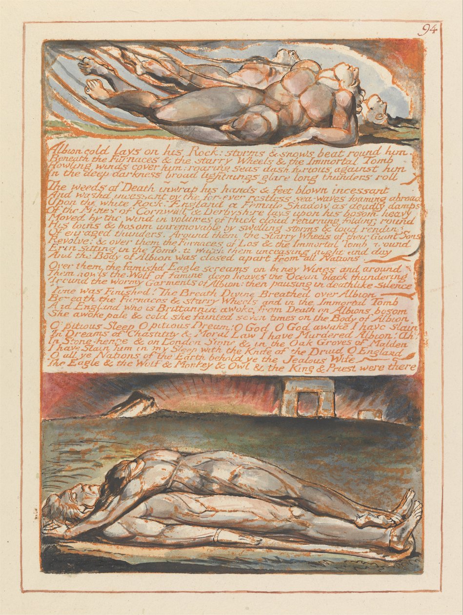Jeruzsálem, 94. lemez, Albion hidegen fekszik a szikláján ... alkotó: William Blake