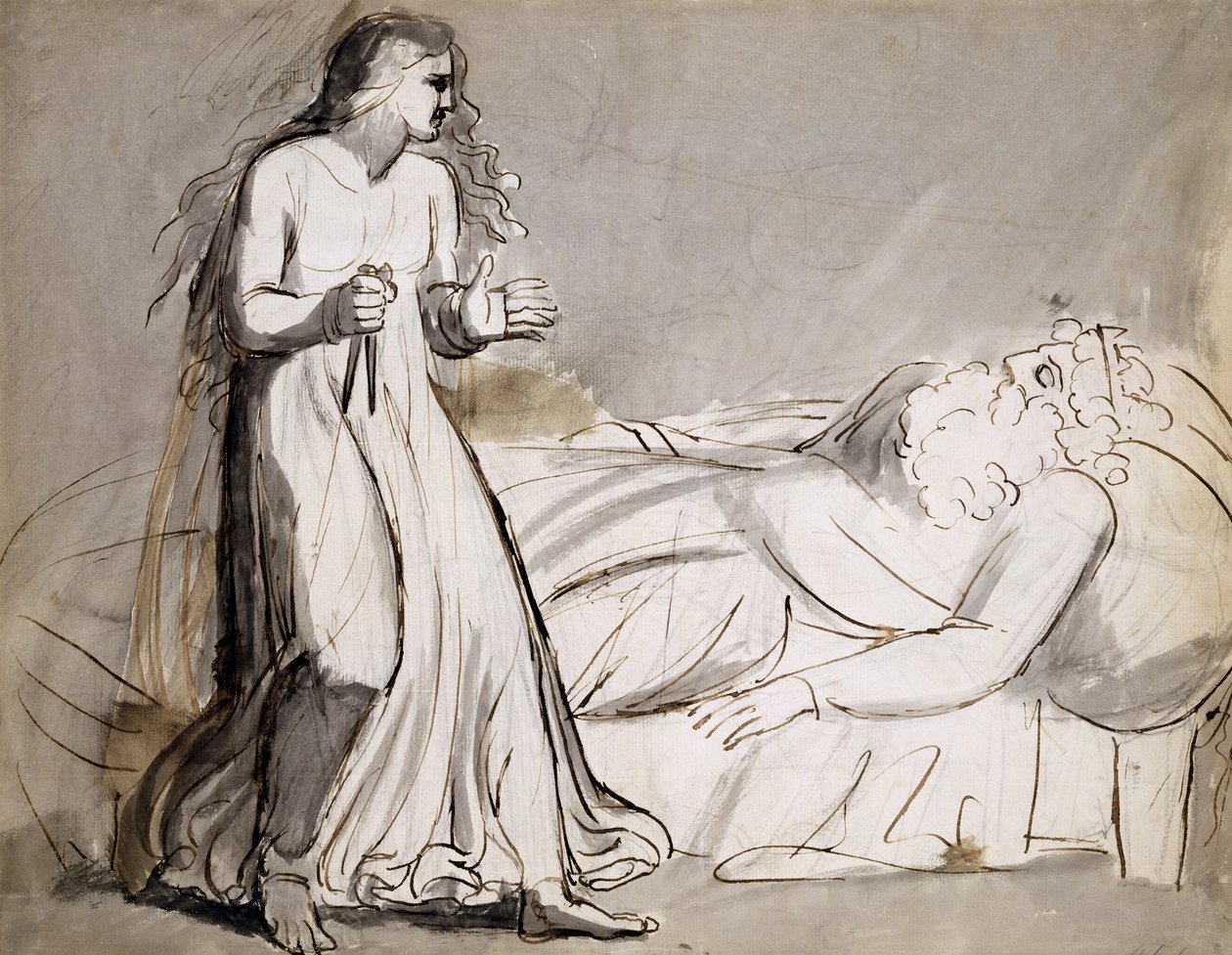 Lady Macbeth közeledik a meggyilkolt Duncanhez (tinta és mosás) alkotó: William Blake