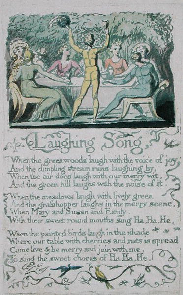 Nevető ének, 13. tábla az ártatlanság énekeiből, 1789 (kézzel színezett dombormű akvarellel) alkotó: William Blake