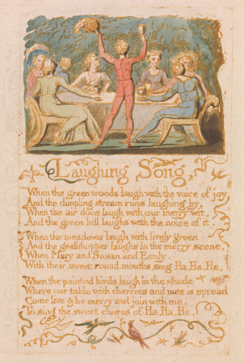 Nevető ének, 28. tábla az Ártatlanság dalaiból, 1789 (dombormetszet, wc-vel) alkotó: William Blake