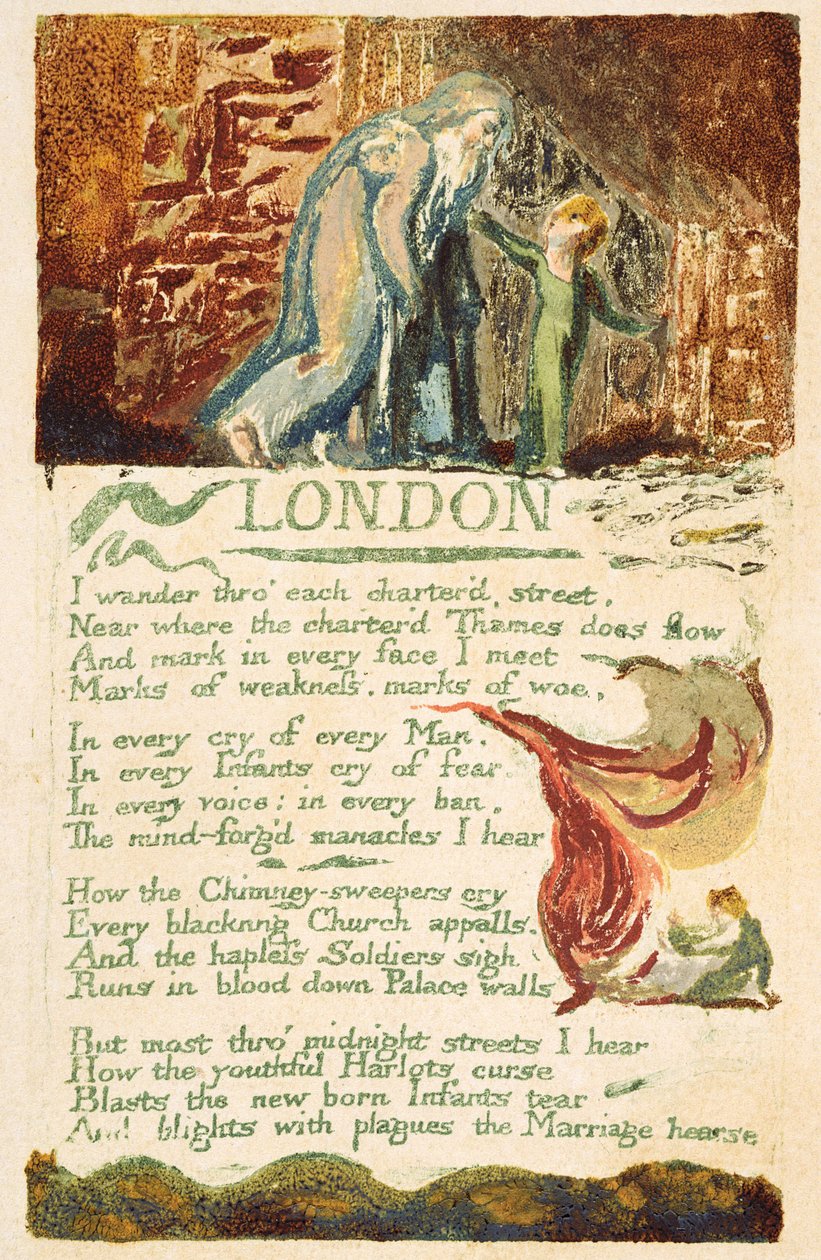 „London”, 38. lemez a „Songs of Experience”-ből, 1794 (színes, nyomtatott rézkarc wc-vel) alkotó: William Blake