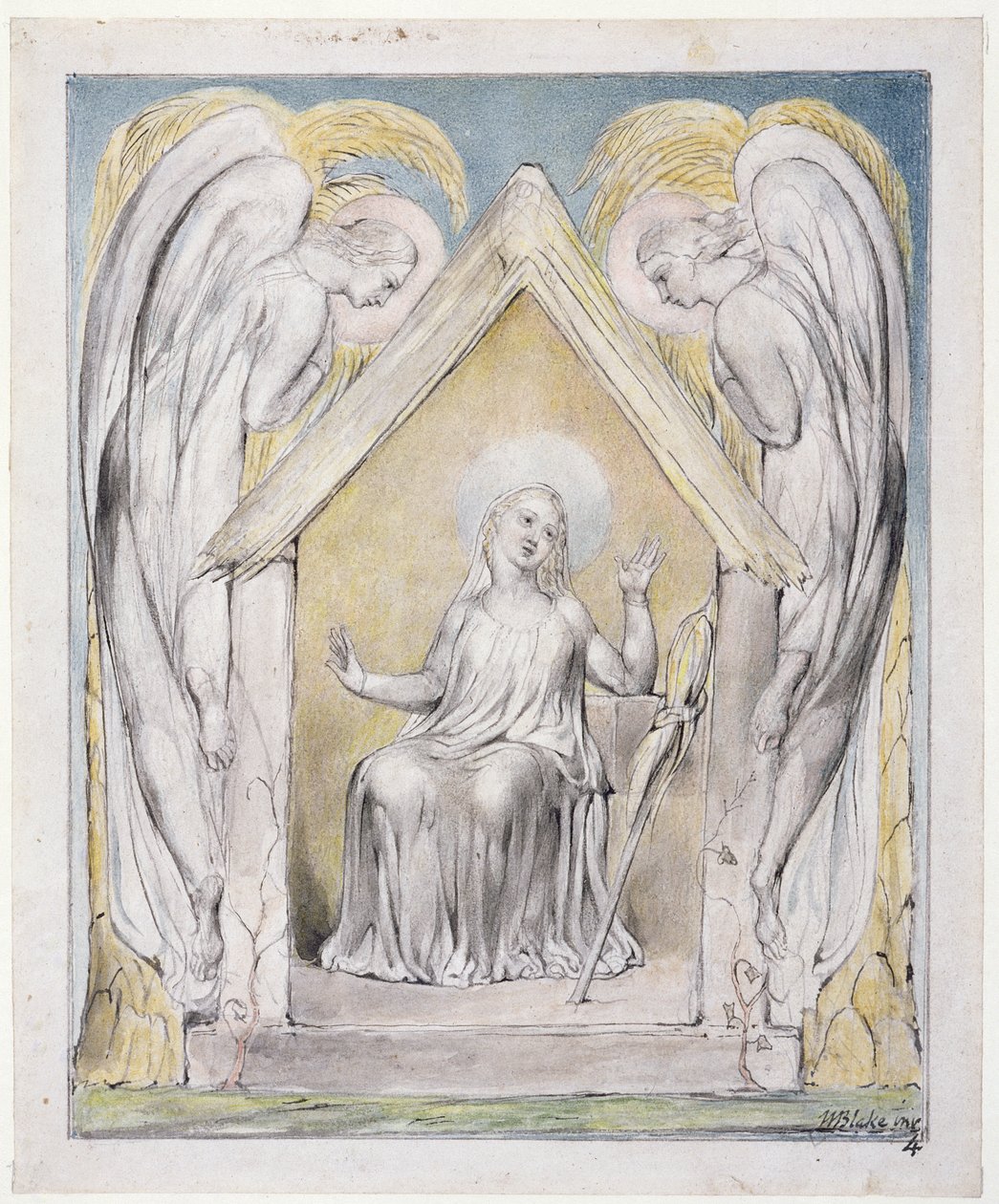 Mária siralma Krisztusért, illusztráció a „Visszaszerzett paradicsomból”, John Milton, 1816-1818 körül (toll és tinta, szürke mosás és WC papíron) alkotó: William Blake