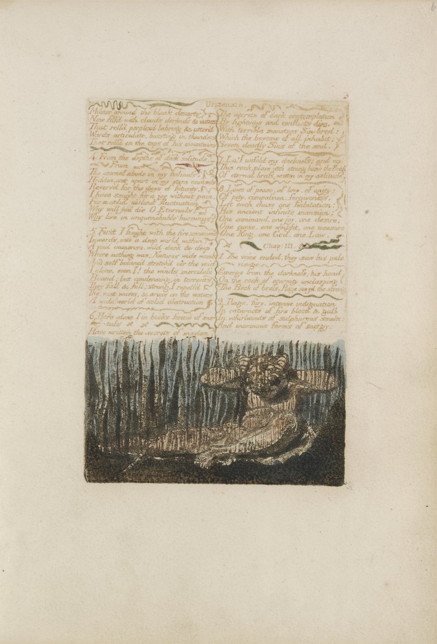Gyülekezés a sivár desartok körül..., 6. tábla az Urizen első könyvéből, 1794 (színnyomásos domborműves tintával és wc-vel) alkotó: William Blake