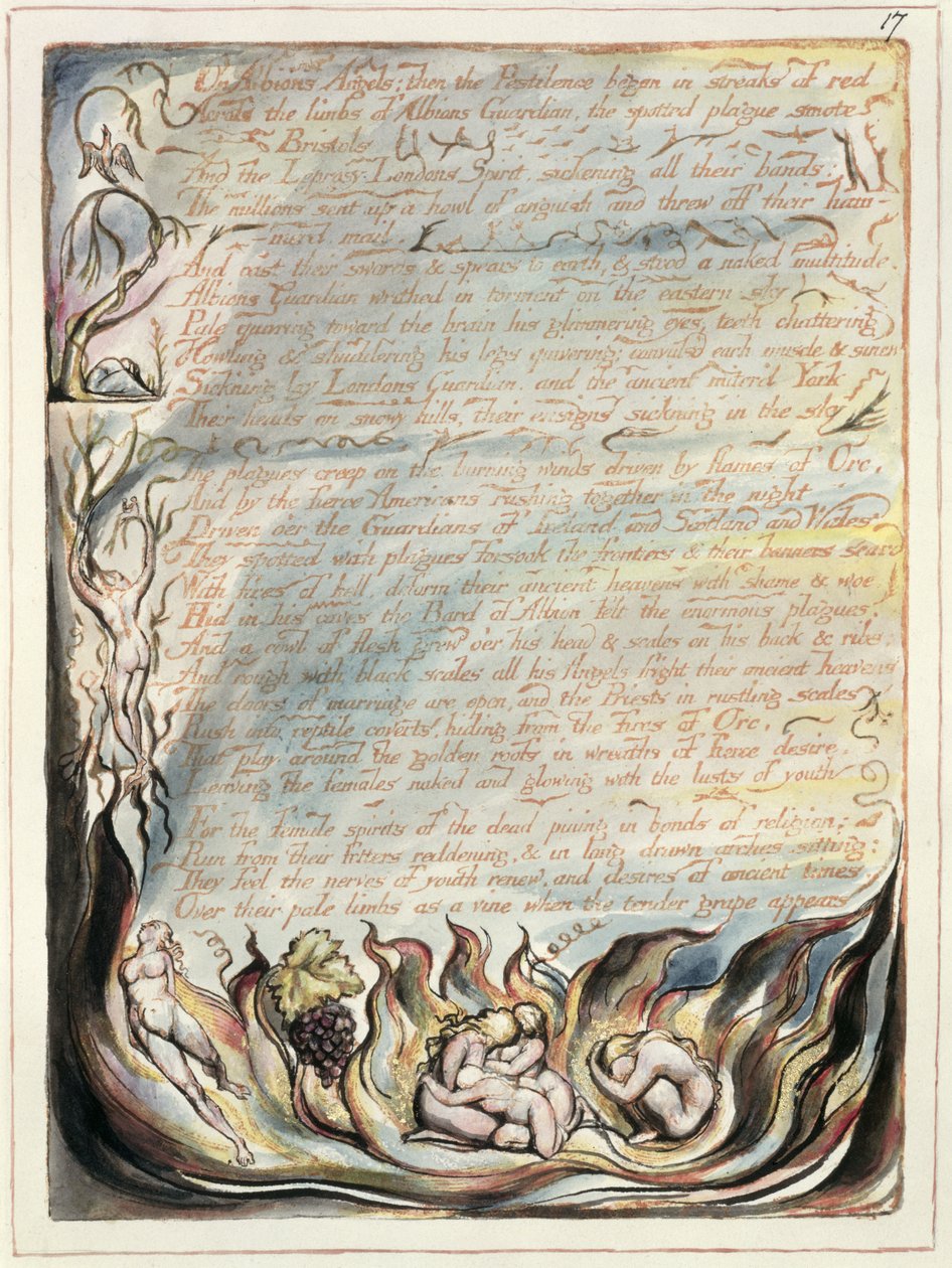 Albion angyalairól, 15. tábla, „Amerika, egy prófécia”, 1793 (domborműves marattás és wc papíron) alkotó: William Blake