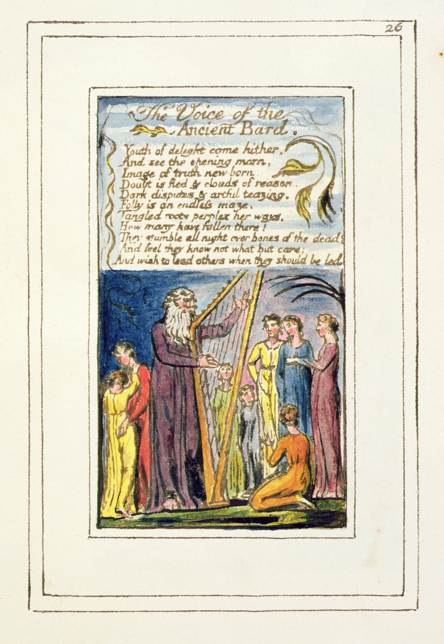 P.124-1950.pt26 Az ősi bárd hangja: 26. tábla az Ártatlanság és tapasztalat dalaiból (R példány) 1802-08 körül (metszet, tus és wc) alkotó: William Blake