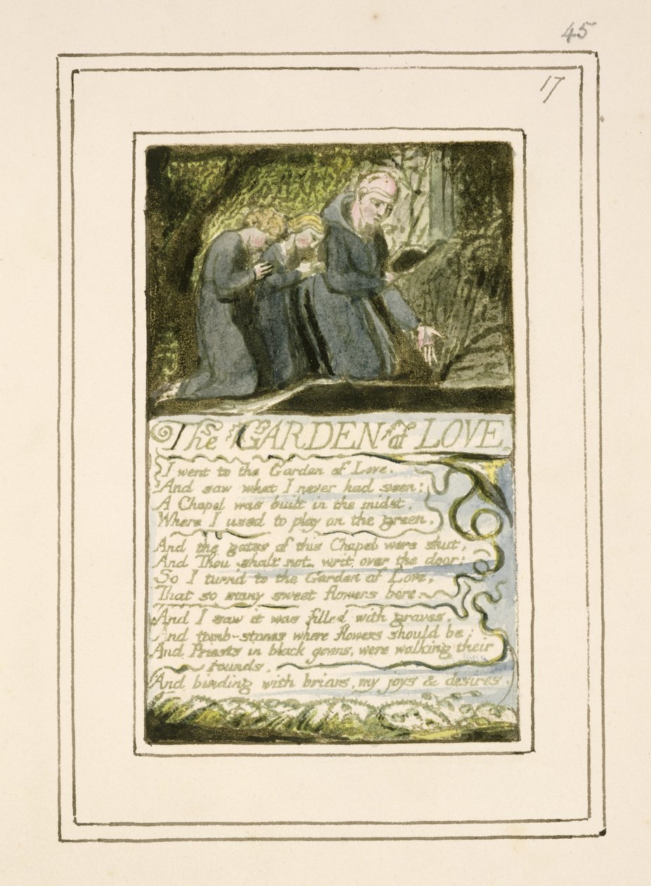 P.124-1950.pt45 A szerelem kertje: 45. tábla az "Ártatlanság és tapasztalat dalai"-ból (R példány) 1802-08 körül (metszet, tus, wc) alkotó: William Blake