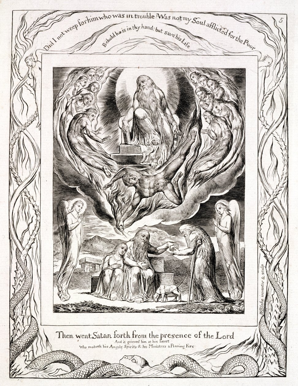 P.128-1950.p5 A Sátán távozása az Úr jelenlétéből és Jób könyörületessége a Jób könyvéből, 1825. alkotó: William Blake
