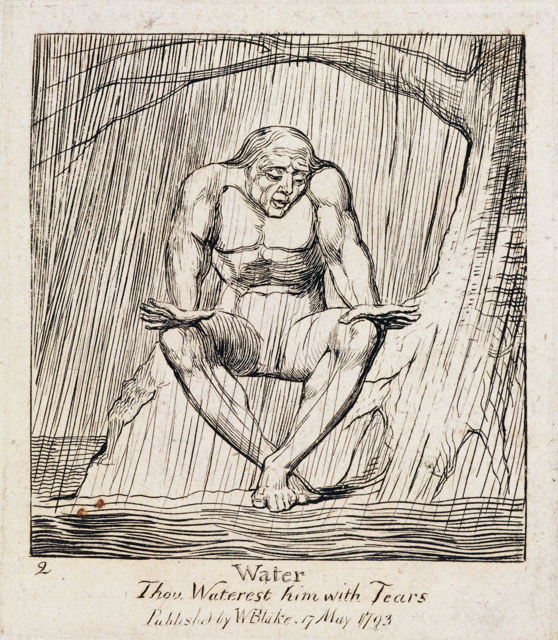 P.438-1985 Víz, te könnyekkel öntözöd őt, A Paradicsom kapui 2. táblája, 1818-25 (vonalmetszet) alkotó: William Blake