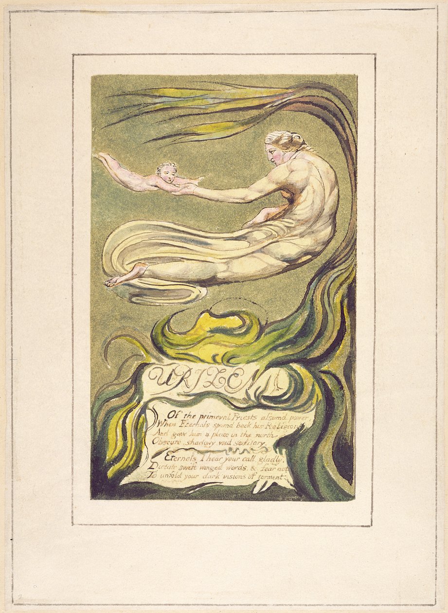 Preludium, 2a. tábla az Urizen első könyvéből, 1794 (színnyomásos domborművésés wc-vel, papíron) alkotó: William Blake