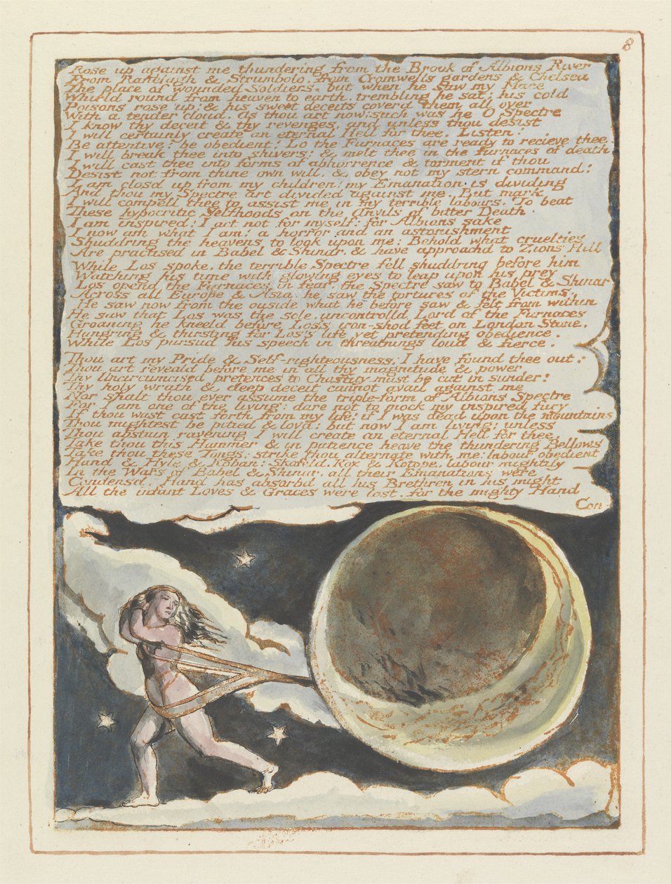 Felkelt ellenem..., 8. tábla Jeruzsálemből, 1804-20 (narancssárga dombormű, tollal és WC-vel) alkotó: William Blake