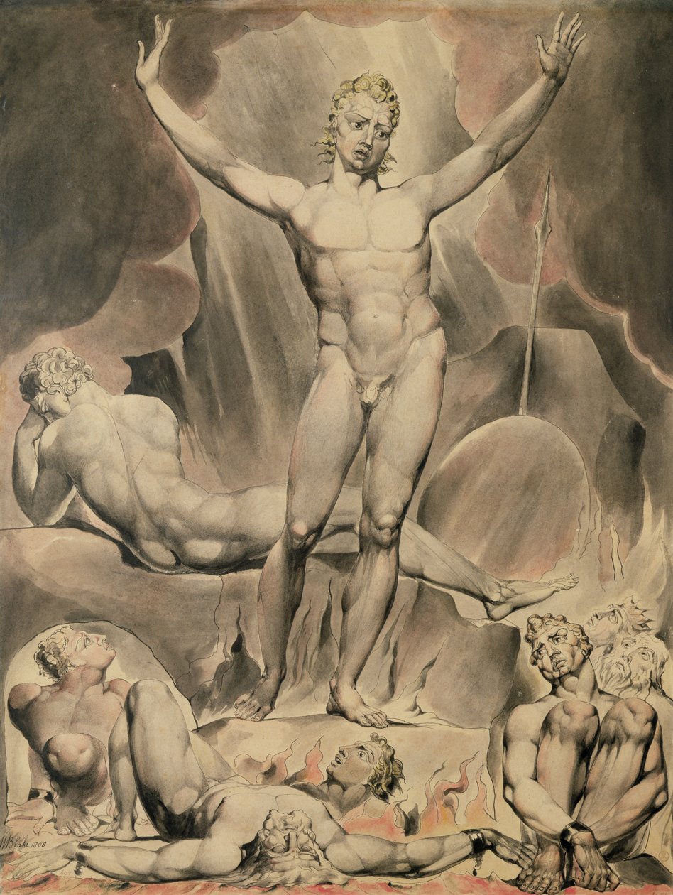A Sátán ébreszti a lázadó angyalokat, 1808 (toll és wc) alkotó: William Blake