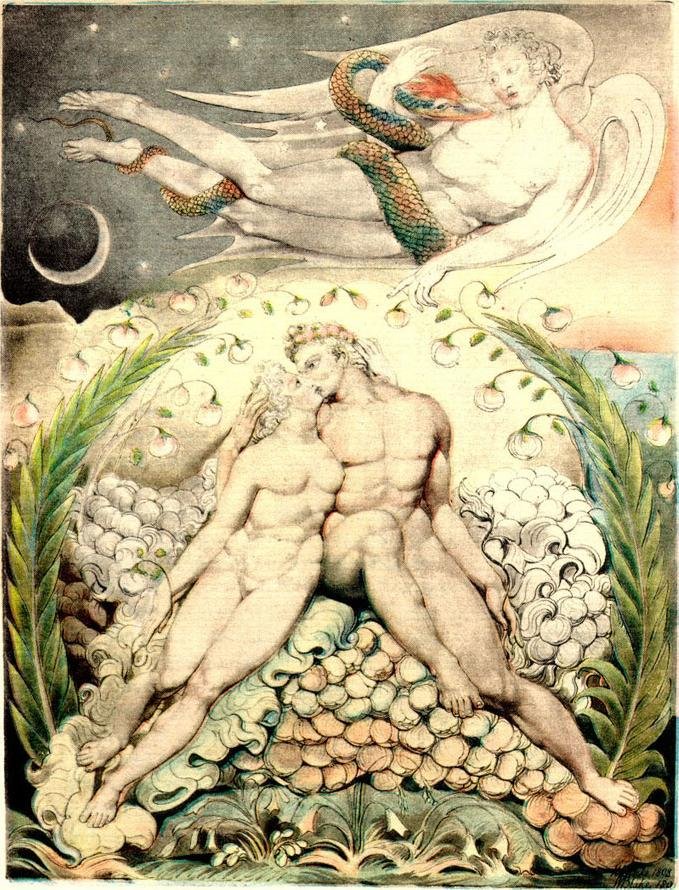Sátán Ádám és Éva simogatását figyeli alkotó: William Blake
