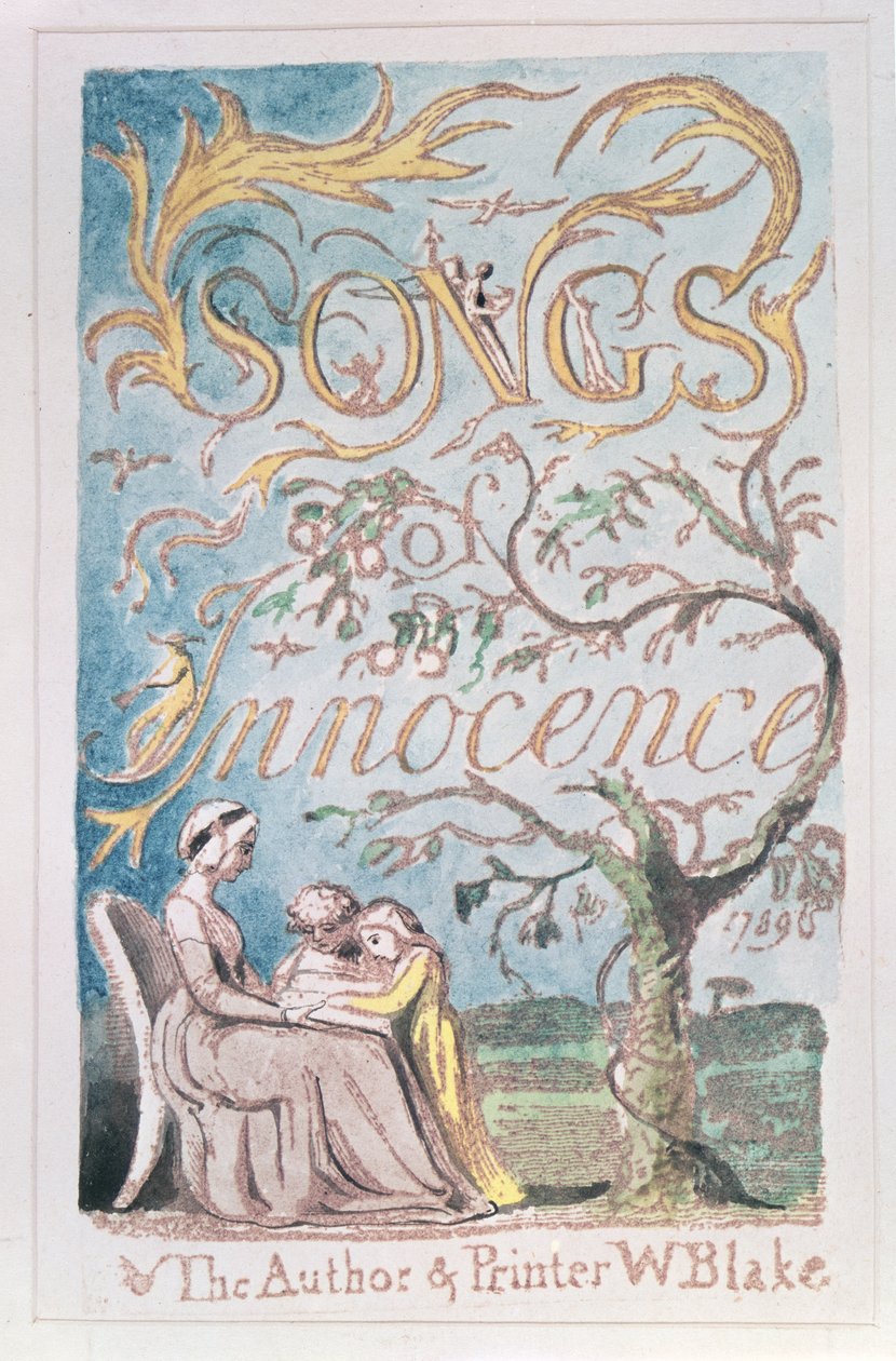 Az ártatlanság dalai; Címlap, 1789 (akvarellel színezett domborműves rézkarc) alkotó: William Blake
