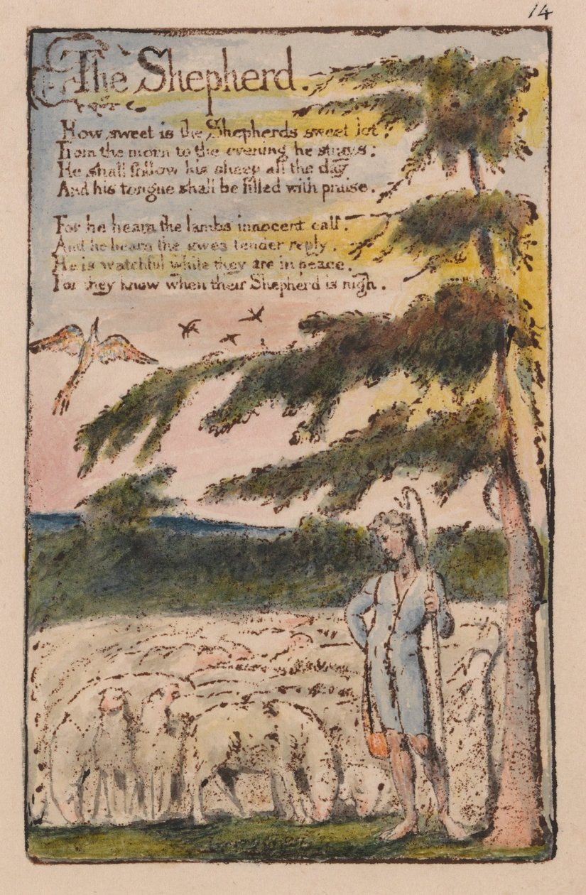 Az ártatlanság és a tapasztalat dalai, 14. lemez, A pásztor (Bentley 5) alkotó: William Blake