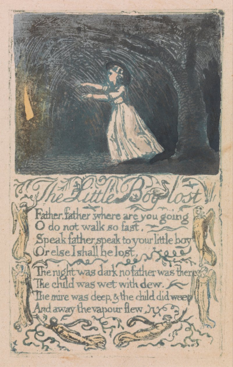 Az ártatlanság és a tapasztalat dalai, 16. lemez, Az elveszett kisfiú (Bentley 13) alkotó: William Blake