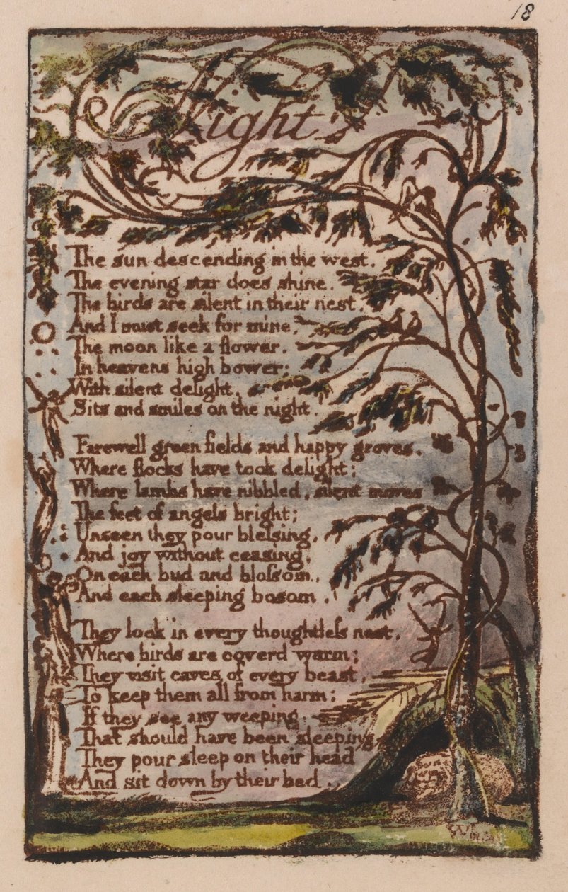 Az ártatlanság és a tapasztalat dalai, 18. lemez, Éjszaka (Bentley 20) alkotó: William Blake