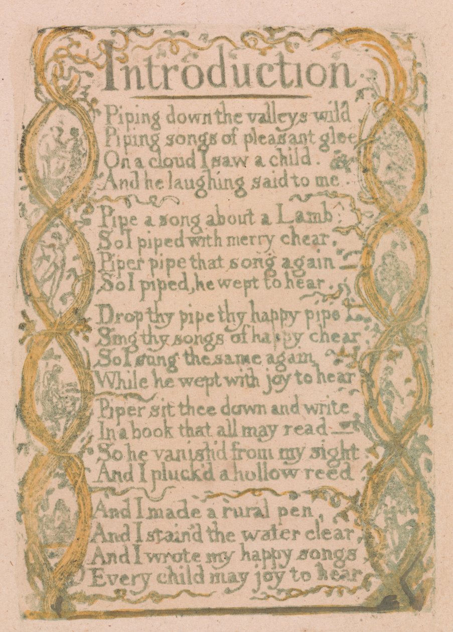 Az ártatlanság és a tapasztalat dalai, 3. lemez, bevezetés (Bentley 4) alkotó: William Blake