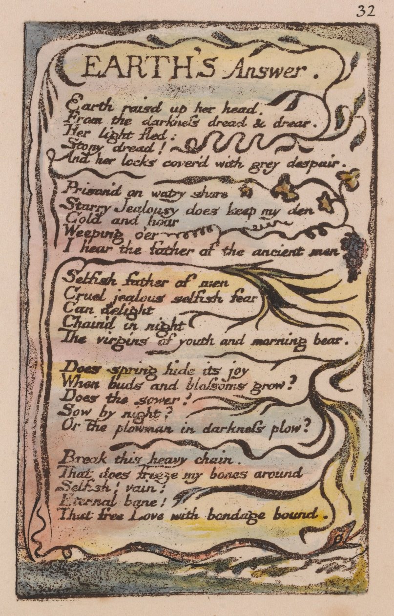 Az ártatlanság és a tapasztalat dalai, 32. tábla, Föld válasz (Bentley 31) alkotó: William Blake