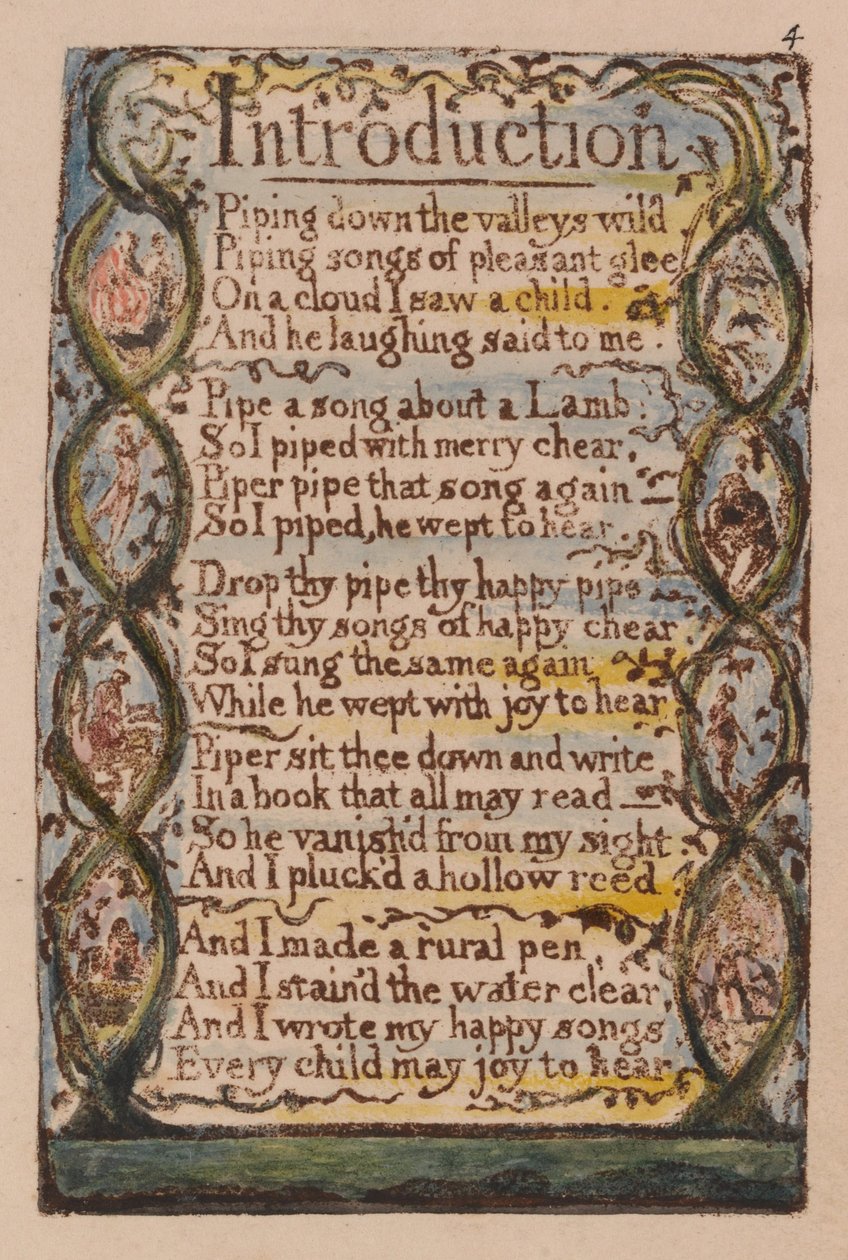 Az ártatlanság és a tapasztalat dalai, 4. lemez, bevezetés (Bentley 4) alkotó: William Blake