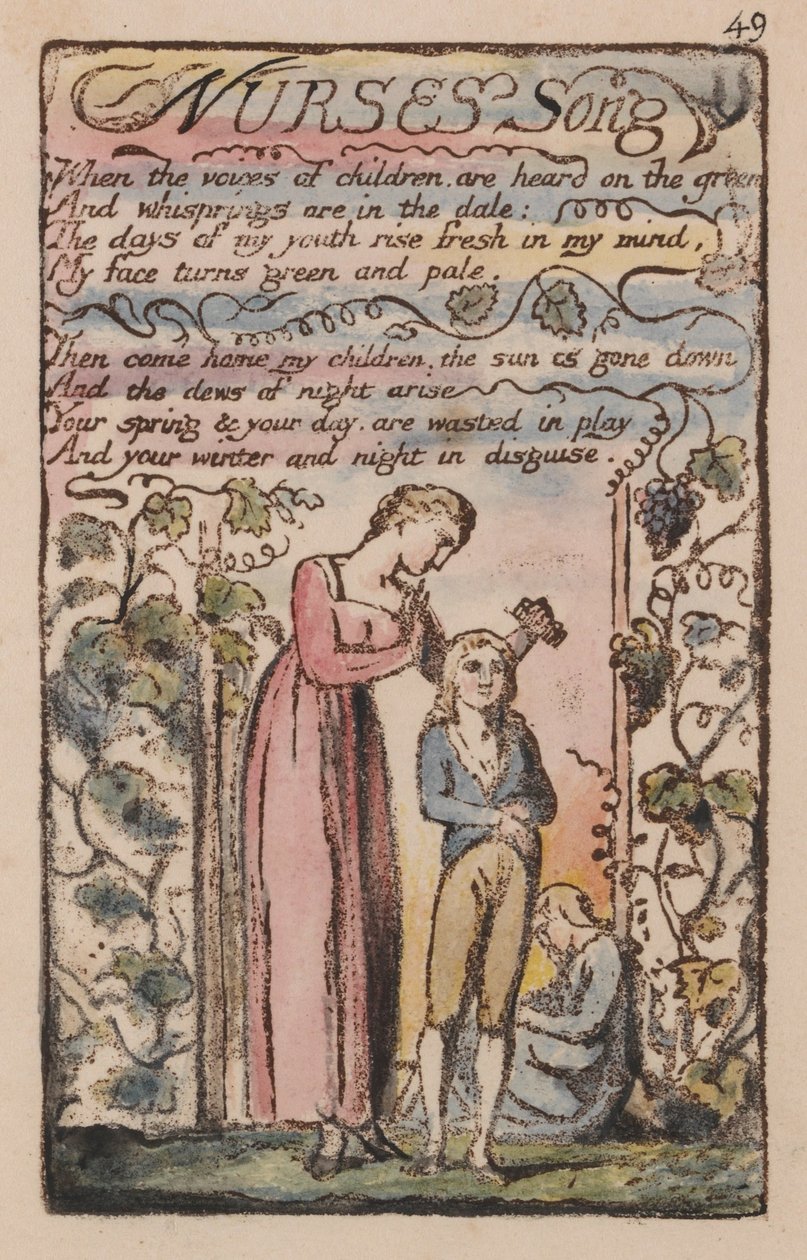 Az ártatlanság és a tapasztalat dalai, Plate 49, Nurses Song (Bentley 38) alkotó: William Blake