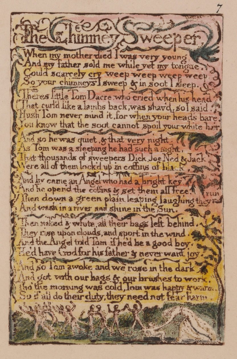 Az ártatlanság és a tapasztalat dalai, 7. lemez, A kéményseprő (Bentley 12) alkotó: William Blake