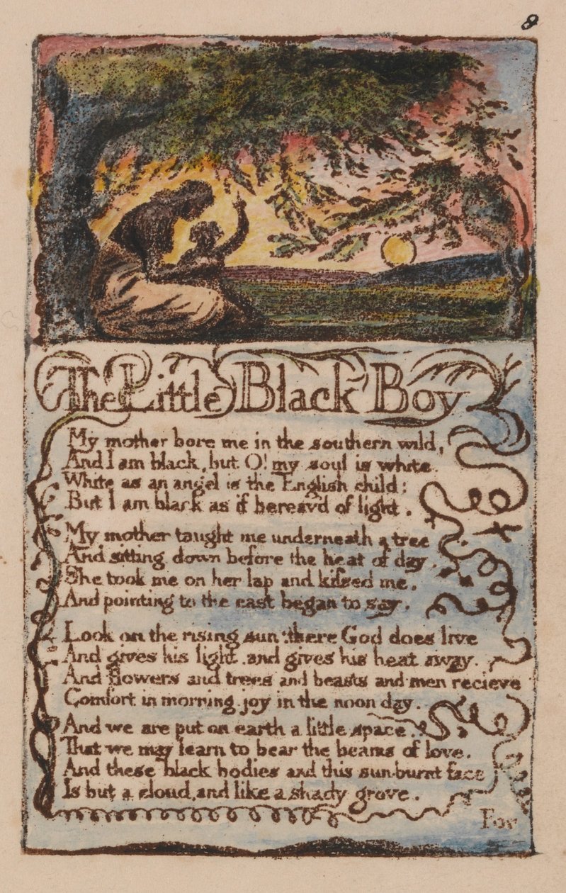 Az ártatlanság és a tapasztalat dalai, 8. lemez, A kis fekete fiú (Bentley 9) alkotó: William Blake