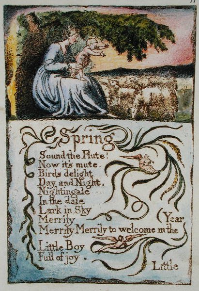 Tavasz, illusztráció a Songs of Innocence and of Experience-ből, (Bentley Copy L) pl.11 (Bentley 22) 1789-04 (domborműves rézkarc tollal és WC-vel papíron) alkotó: William Blake