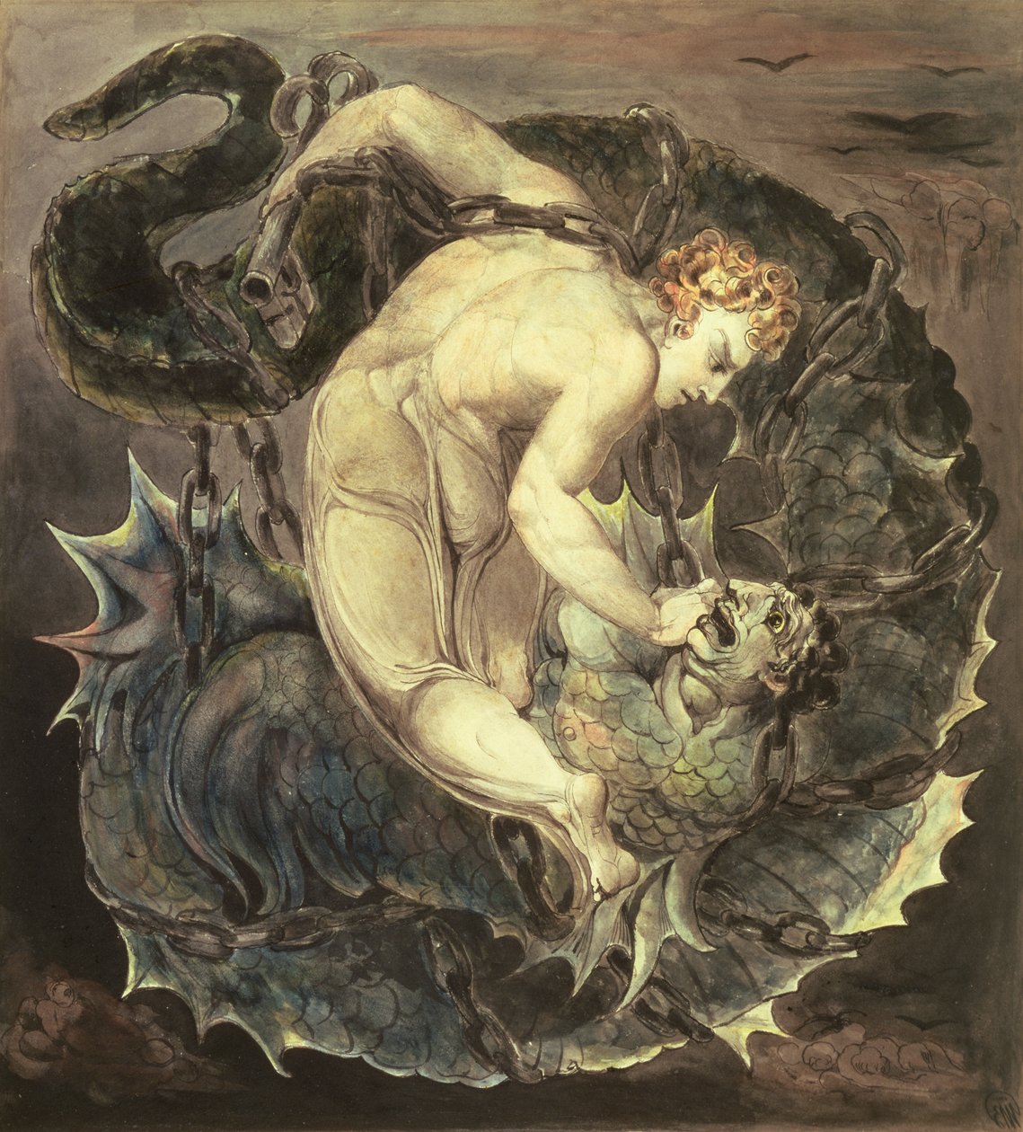 Michael Angel Binding Sátán ("A feneketlen gödörbe dobta, és fogd be) 1805 körül (wc, tinta és grafit papíron) alkotó: William Blake