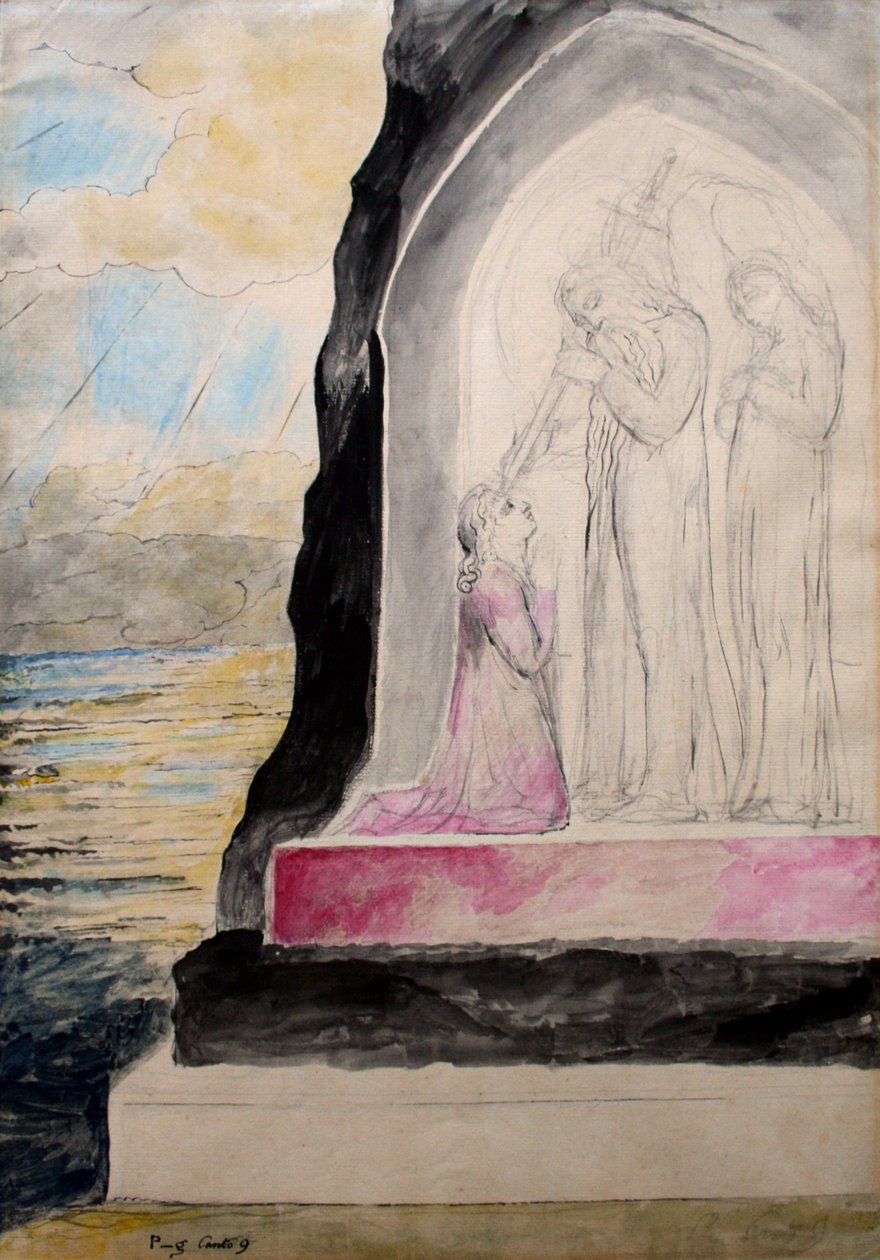 Az angyal karddal Dantét a hétszeressel jelöli, illusztráció a Purgatóriumból, Dante Isteni színjátékából, 1825-27 körül (toll és tinta WC-vel papíron) alkotó: William Blake