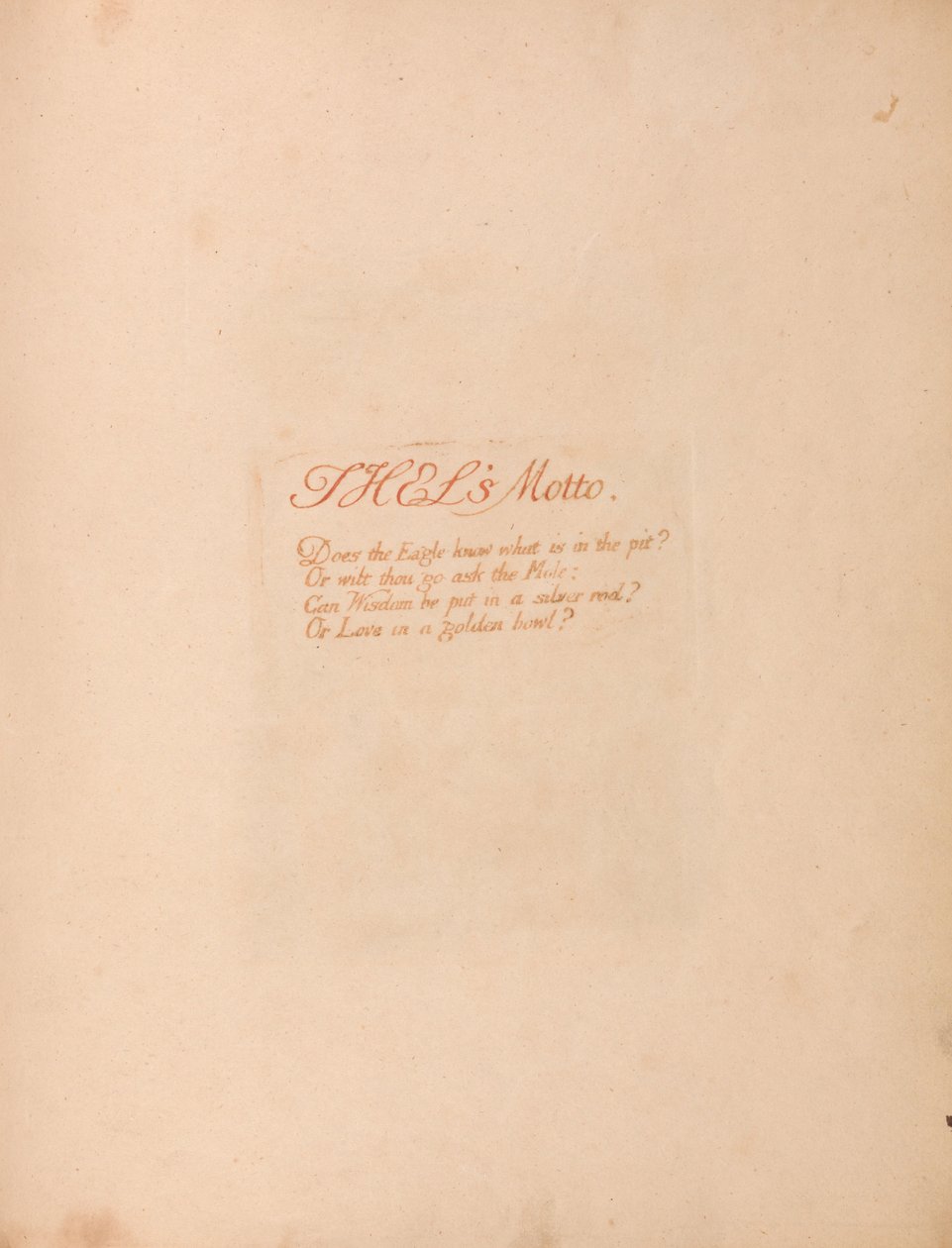 Thel könyve, 1. lemez, Thels mottója. . . . alkotó: William Blake