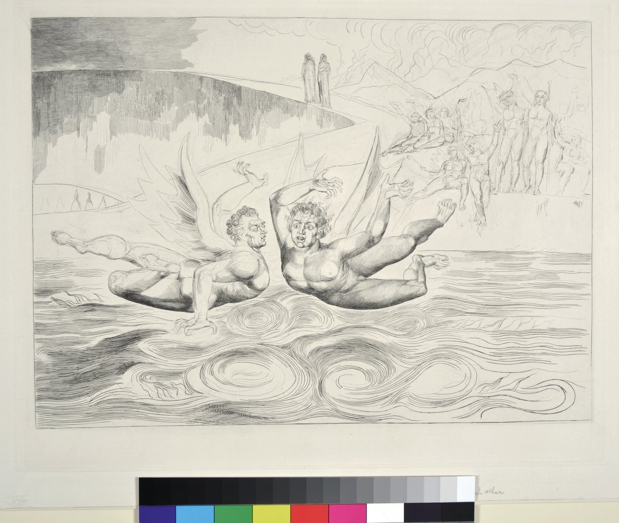 A korrupt tisztviselők köre: Az ördögök egymást marasztalják, Inferno, XXII. ének, illusztráció Dante Alighieri „Isteni színjátékához”, 1827 alkotó: William Blake