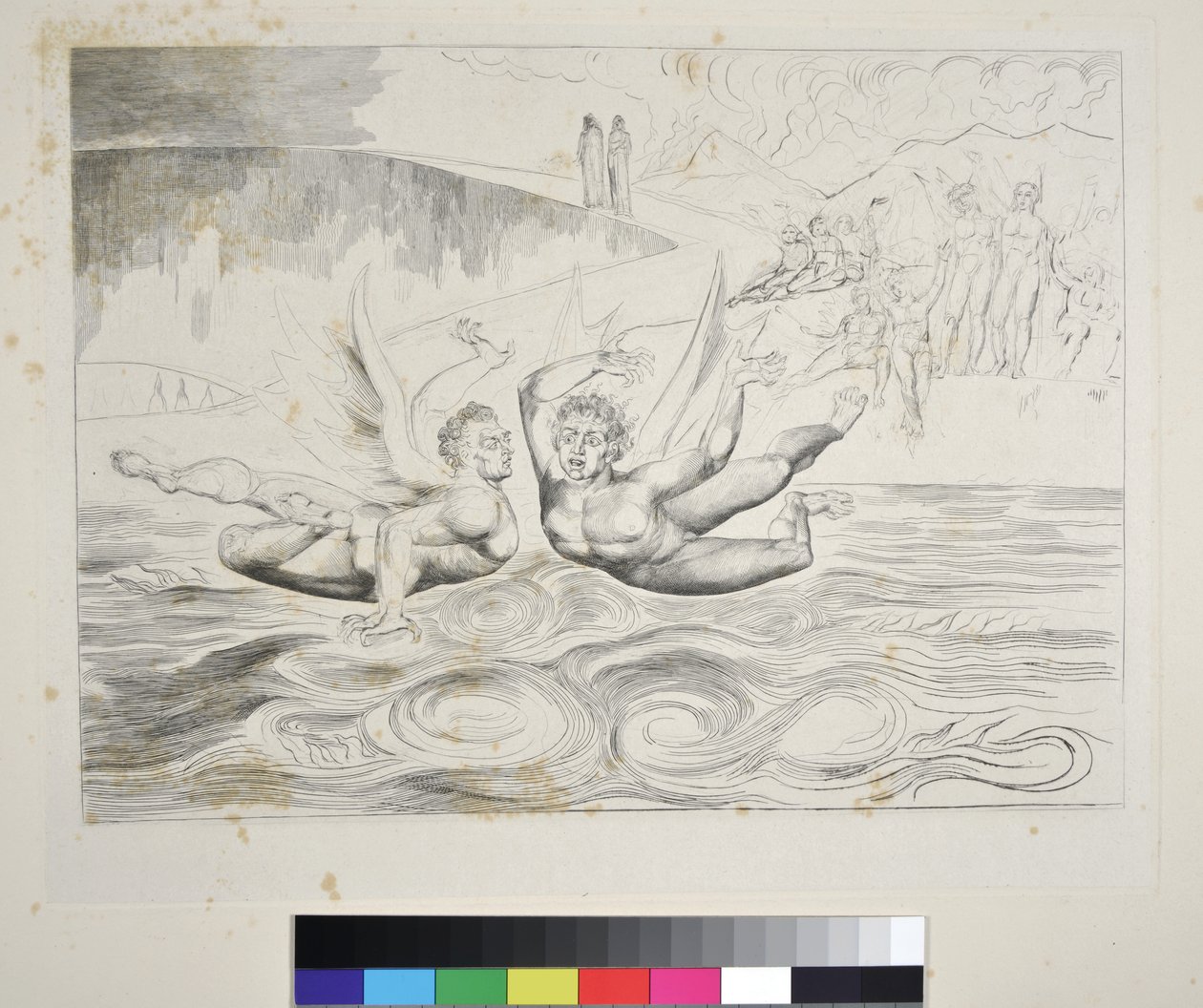 A korrupt tisztviselők köre: Az ördögök egymást marcangolják, XXII. ének, illusztráció Dante Alighieri "Isteni komédiájához", 1827-38 körül. alkotó: William Blake